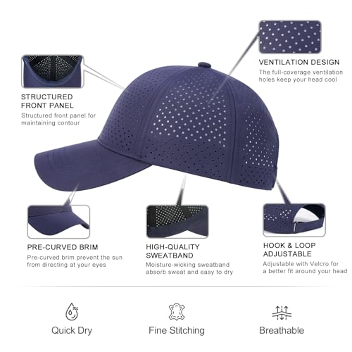 Image of FEINION Men Summer Adjustable Performance Hat Breathable Snapback Laser Perforated Mesh Baseball Cap