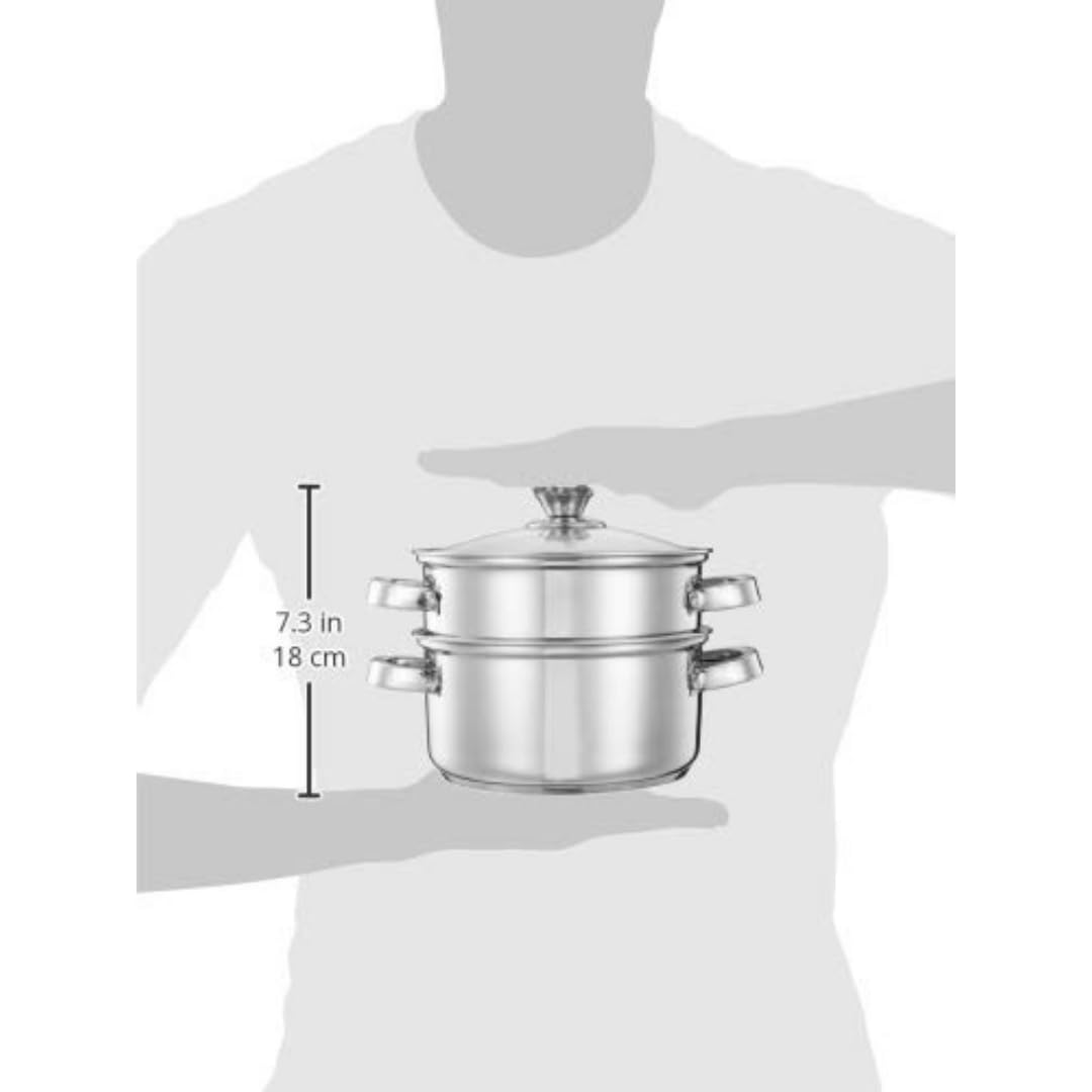 Dampfgarer-Set mit 2 Ebenen aus Edelstahl mit Glasdeckel | Nudeldampfer | Gemüsendampfer | Momo Dampfgarer | Reisdampfer | 20,5 cm (induktionsfreundlich)