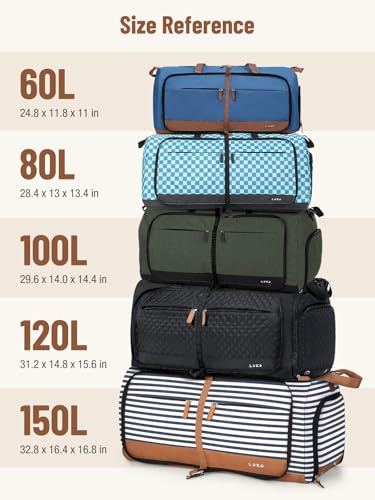 Image of Lekesky Foldable Travel Duffle Bag for Women, Large Duffel Bag with Separate Shoes Compartments & Straps, Carry On Weekend Bag for Women, Hospital, Overnight (Green Gingham, 80L)