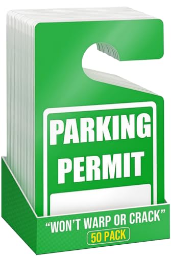 MESS Large Thick Parking Pass Hangtags - Car Parking Tags for Lot - Hanging Permit - Permanent or Temporary Car Tags for Rear View Mirror 3x5 (50 Green)