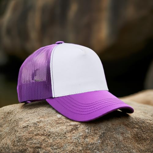 Image of Falari 5-Panel Mesh Baseball Cap, Trucker Hat, Structured Plain Design, Cotton, Adjustable Size