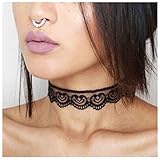 Yheakne Boho Flower Lace Choker - Thin Tulle Collar Necklace with Vintage Black Tattoo Chain for Women and Girls