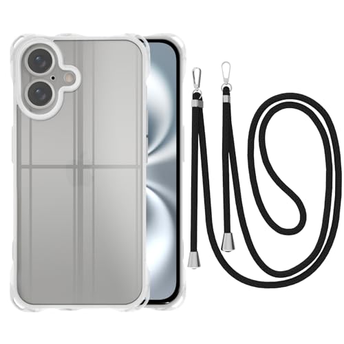 Coque de téléphone portable avec sangle iPhone 16 ZhengQian antichoc noire