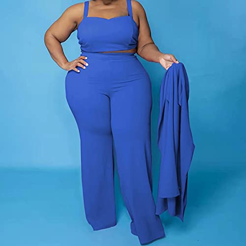 Iymoo Plus Size Tracksuit Women Long Sleeve Blazer Jacket Coat And Pants 3 Piece Set Suit Slim Fit Bussiness Coat And Pants Set Royal Blue 3X #TOP2