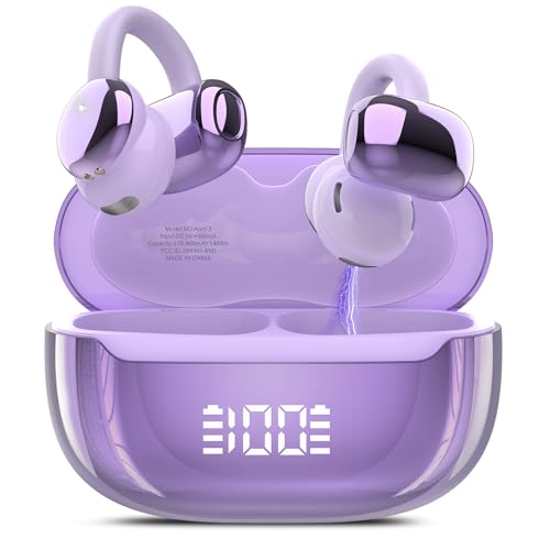 Image of Open Ear Earbuds Wireless Clip on Headphones Bluetooth 5.4 Ear Buds with DNN Noise Cancelling, 48H Playtime, Low Latency, Fashion Design, Secure Fit, Clear Sound for Music & Calls (Purple)