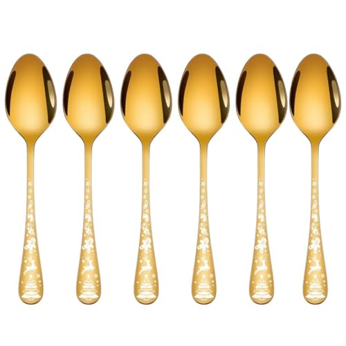 Image of Teaspoon Flatware Set, Premium Food Grade Stainless Steel Tea Spoons, Durable Small Scoop, Mirror Finish & Dishwasher Safe, Cutlery for Kitchen Dessert Spoon Set (6 Pcs Small Spoon, Gold)