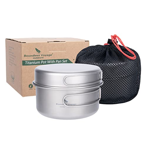 Boundless Voyage Titanium Pot Pan Set Camping Pot with Foldable Handle for Outdoor Camping Hiking Picnic Lightweight Messkit Cookware Cooking kit - Image 2