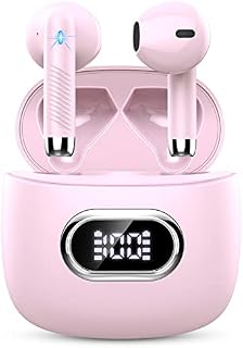 Lrecat Wireless Earbuds, Bluetooth 5.3 Headphones with Mic, In Ear Wireless Headphones HiFi Stereo Sound, Wireless Earphones with LED Display,USB-C,Touch Control, IP7 Waterproof, 32H Playtime, Pink