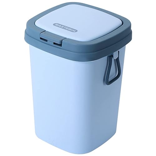 Papelera de baño con tapa de prensa, 8 contenedores de basura para sala de estar, cocina, baño, oficina, color azul cielo