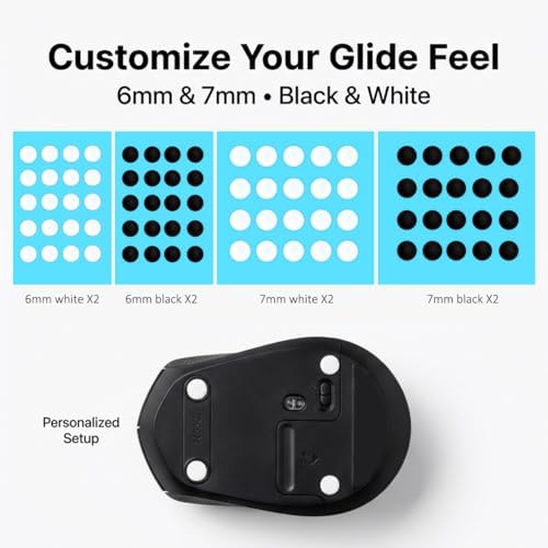 Quafochi 80 Mouse Skates, 6mm & 7mm Black/White Dot Skates for Custom Feel, Smooth Low-Friction Glide with Quiet Sound-Dampening, Glass Mouse Skates for Cloth & Hard Pads, Ideal for Gaming and Work - 2