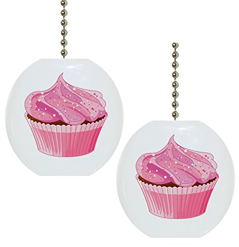 Image of Set of 2 Cupcake with Pink Icing Solid Ceramic Fan Pulls