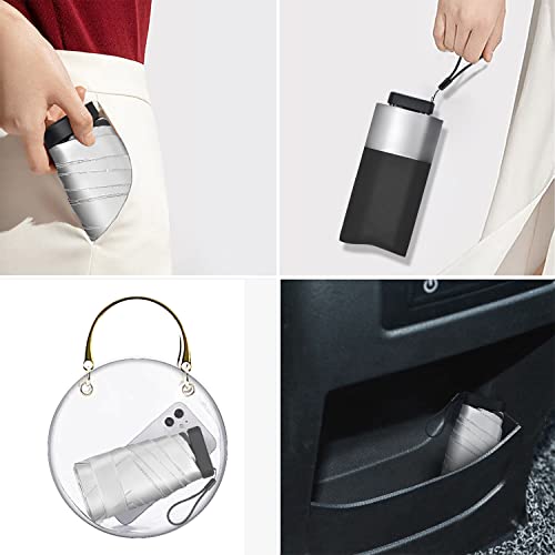 Leagera Mini Umbrella For Purse - Upf 50+ Uv Blocker Umbrella, Small Lightweight Travel Umbrella Compact Sun Umbrella, Women Kids Parasol Umbrellas, Silver&Black #TOP6