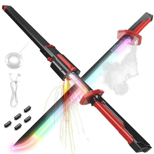 Image of 32 inch Big Size Katana Sparkblade LED Sword with Smoke & Spark Effects - 7-Color RGB Light Katana Blade, Sound FX Anime Cosplay Katana Role Play Halloween Collector and Display