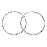 PammyJ Womens Medium Silvertone Textured Hoop Fashion CLIP-ON Earrings 1.5 inches