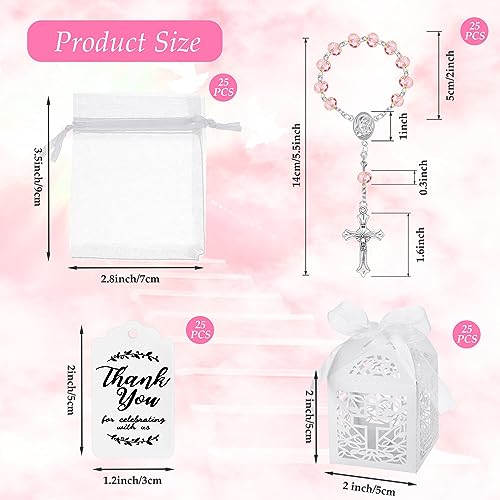 Yinkin BC-YINKIN-4443 100 Pcs Baptism Favors Set Baptism Rosary Set Including 25 Mini Rosary Baptism Favors 25 Organza Bags 25 Thank Kraft Tags 25 Baptism Favor Boxes thumb #1