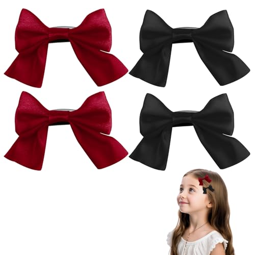 4 piezas lazos para el pelo de niña, pinzas de cocodrilo mujer lazo de raso, negro y rojo lazos pelo accesorios para el cabello para niñas de moda