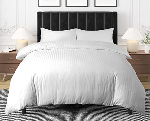 Sapphire Collection 100% gestreifter Bettbezug aus ägyptischer Baumwolle TC400 (Super-King-Size-Bett, weiß)