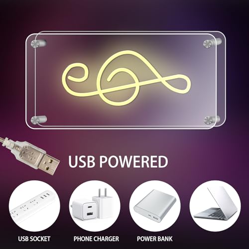 Image of ENUOLI Music Note Neon Sign, Wall Neon Signs USB Powered Music Note Lights Double-Layer Acrylic Light for Girls Room Party Kids Room Decoration Christmas Birthday Gift