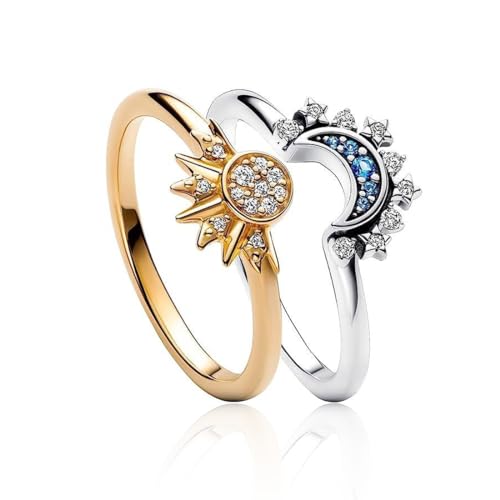 EIOURVY Anillos de paquete de 2, anillos de amistad de sol y luna, anillos ajustables, anillos de pareja, anillos de coordinación, aniversario de bodas, regalos de cumpleaños