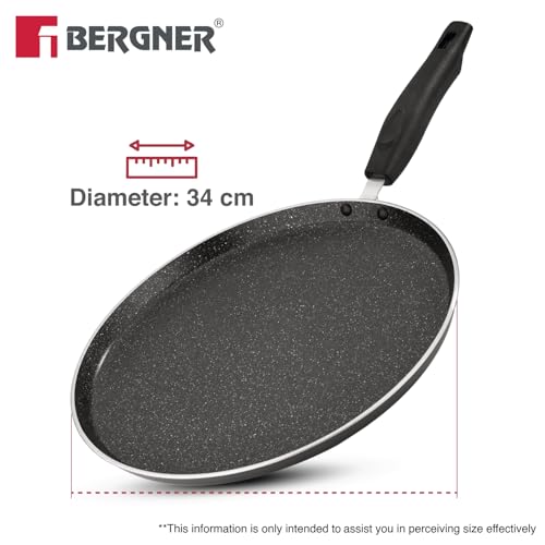 Image of BERGNER Essential Plus 34cm Non-Stick Dosa Tawa, Premium Bakelite Handle, 4mm Thickness, PFOA Free, Non-Stick Coating, Large Size Dosa Tawa, Pressed Aluminium - Induction Bottom and Gas Stove Ready