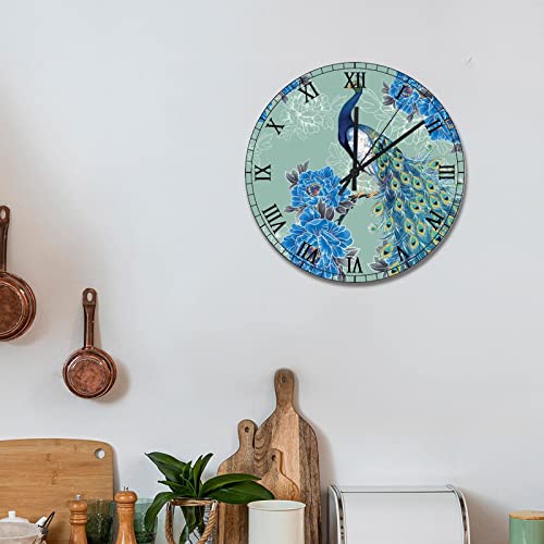 Horloge murale paon bleu violet rustique haut de gamme