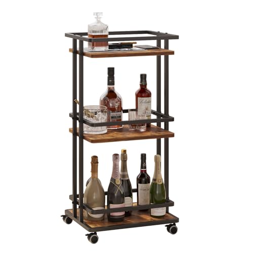 VonDream Carritos de bar para el hogar con ruedas, carrito de bar de bebidas de 3 niveles con estantes de almacenamiento, gabinete de bar de café para tu entretenimiento en casa