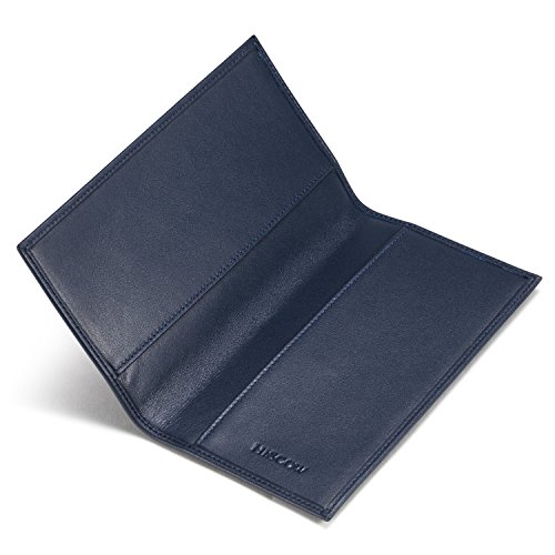 Image of HISCOW Slim Leather Checkbook Cover for Personal Checks, Dark Blue, One Size