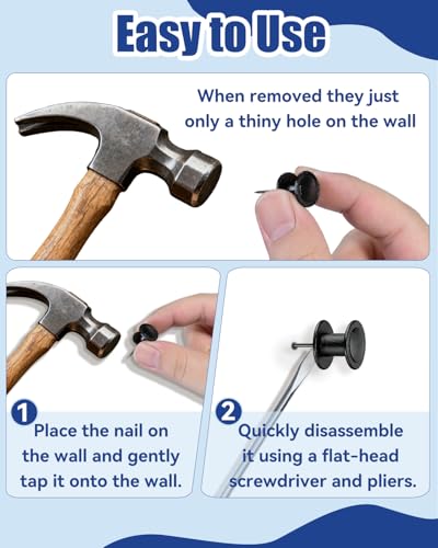 Image of 20 Pcs Double Headed Picture Hangers - 4 Sizes Thumb Tacks (10 /15 /30 /40lb), Heavy Duty Push Pins & Wall Nails for Drywall /Wood, Picture Hanging Nails for Frames, Tapestry, Photos and Decor