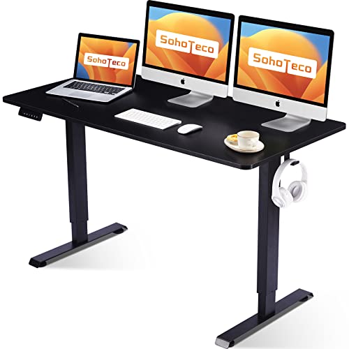 Sohoteco Height Adjustable Electric Standing Desk,55X24 Stand Up Desk With Dual Motor,Home Office Desk With Memory Controller And Cable Management Tray, Sit Stand Desk Black Frame/Black Top #TOP4