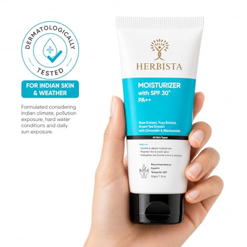 Image of Moisturizer with SPF 30+ PA++ | Botanical Barrier Care with Ceramide & Niacinamide, Enriched with Rose, Yuzu & Green Tea | Face & Body, Non-Comedogenic, Unscented