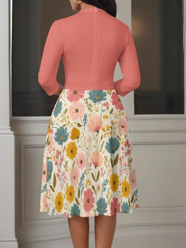 Image of PinkPatty Women's Casual A-line Midi Dresses 3 /4 Sleeve V Neck Fit and Flare Dress with Pockets