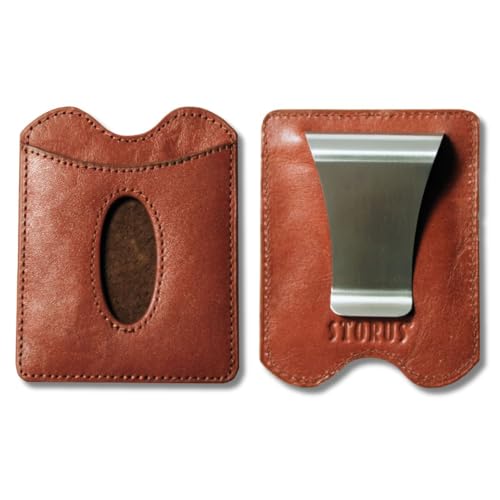Smart Money Clip Leather, Double-Sided Card Holder Money Clip Wallet made of Fine Italian Tanned Leather, Slim MInimalist Compact Pocket Wallet for Men, Gift with Engraving Option - Cognac Brown