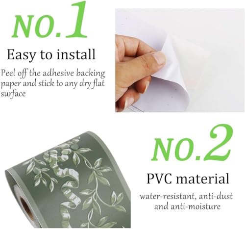 Borda de papel de parede autoadesiva de 10m / 32,8 pés, bordas de parede em PVC para cozinha, banhei