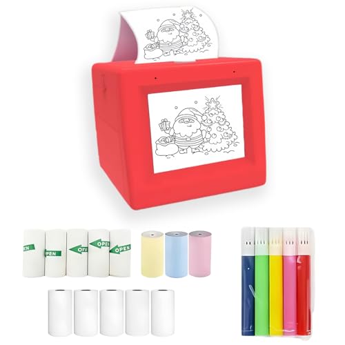 Image of Bxiadbzl AI Voice-Controlled Sticker Maker for Kids, Smart Pocket Thermal Printer with 6 Art Styles, Wireless WiFi Mini Portable Drawing & Coloring Machine for DIY(Red)