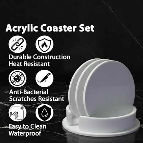 Image of Unbreakable Acrylic Coaster Set - Set of 6 Coasters for Gaming Tables, Office Use, and Study Table Decor - Stylish and Durable Drink Coasters to Protect Surfaces (White)