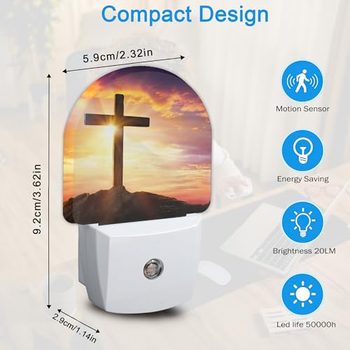 Image of Cross Night Light, Night Lights Plug Into Wall Decor,At Sunset Dusk to Dawn Home Indoor Stairway Kitchen Corridor, Boys Girls Women Men Room Gifts