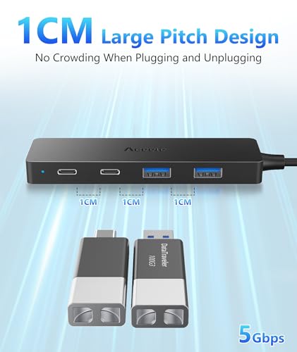 Aceele USB ハブ 5ポート USB A 3.0 2*USB-A+2*USB-C ポート 上差込タイプ Type-C 給電用ポート付き 直挿し LED表示灯5Gbps高速転送 USB増設 小型 軽量 ノートPC適用 Mac OS/Windows/Chromebook/Linux/PS4/PS5対応 在宅勤務