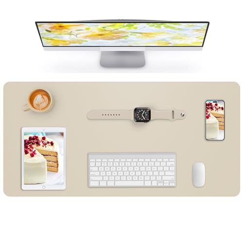 Image of AFIING Leather Desk Pad Protector,Mouse Pad,Office Desk Mat, Non-Slip PU Leather Desk Blotter,Large Desk mat,Waterproof Keyboard mat for Office /Home /Decor (Beige,35 inch inch x 17 inch inch)