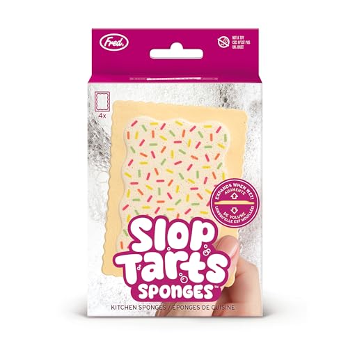 Image of Genuine Fred SLOP TARTS, Set of 4, Compressed Kitchen Sponges, Expands When Wet, Clever and Quirky Kitchen Accessory