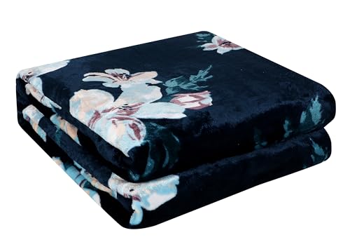 Image of Ultra Soft Flannel Printed Double Blanket 220x240 cm | 200 GSM Warm & Cozy All Season AC Blanket for Winter| Duvet /Quilt Throw for Bedroom & Living Room- Blue & White