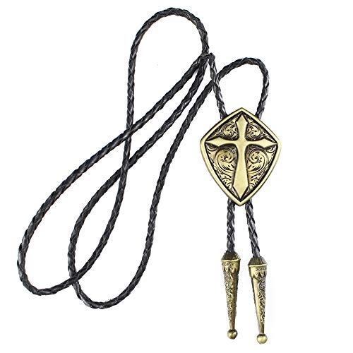 Bai You Mei Cravate Western Hommes Classique Cravate Western Cowboy Cravate Bolo Tie Signe Symbole Croix en Bronze Cover