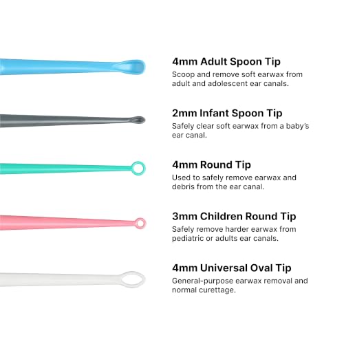 Image of American Hospital Supply Disposable Ear Curettes, Ear Wax Removal Tools, 5 Color-Coded Tip Styles for Adults and Children, Pack of 75 or 15 of Each Tip Style