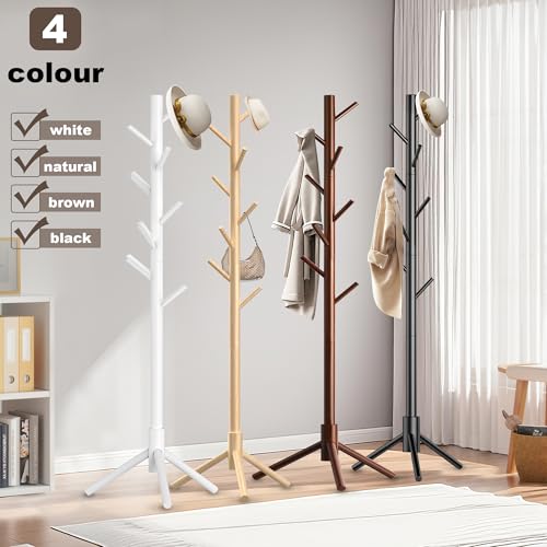 Aliphon Wooden Coat Rack Stand, Freestanding Coat Rack with 8 Hooks, 3 Adjustable Size Coa - image 8