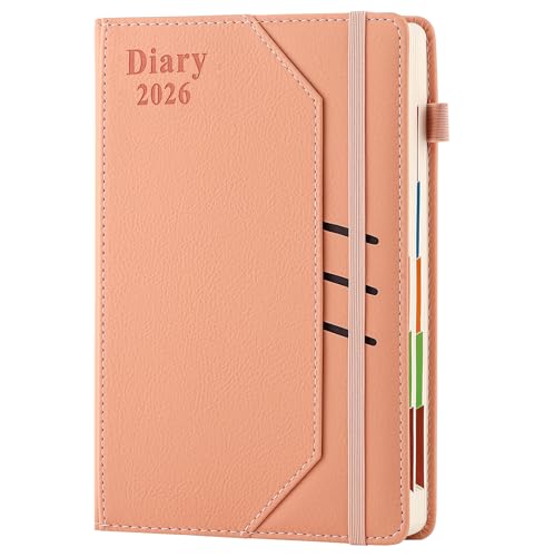 Akademischer Terminplaner 2026, eine Seite pro Tag, A5, Jahresplaner 2026, ein Tag pro Seite, Tagesplaner von Januar 2026 bis Dezember 2026, Produktivitätstagebuch, mit Tasche, Rosa