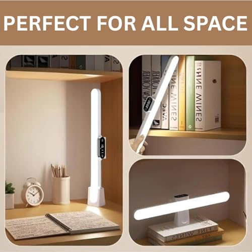 Image of One94Store Rechargeable LED Cabinet Light with Clock Display - Wireless Under Cabinet Lighting, 3 Color Dimmable Modes, 1200mAh Battery & Magnetic Mount for Kitchen, Closet & Bedroom, White