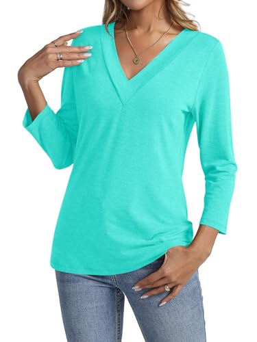 Women's 3/4 Sleeve Shirts V Neck Summer Tops Casual Tunics Tops Basic Tees Blouse Loose Fit4