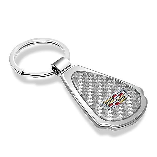 Real Silver Dome Carbon Fiber Chrome Metal Teardrop Key Chain Official Licensed for Cadillac Crest Logo2