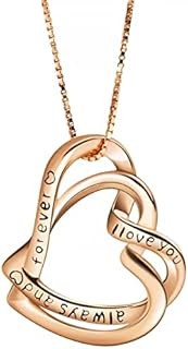 Heart Necklaces for Women,Sterling Silver Chain Necklace with Double Heart Pendant,I Love You Forever S925 Necklace Gift for Her on Chirstmas Valentine's Day Mother's Day Birthday Anniversary ...