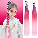Cielo Hair 2 Pack Tinsel Ponytail Extension with Tie, Tinsel Colored Braided Ponytail, DIY Festival Wacky Rave Braids, Ombre Purple to Red to Pink, 26 Inch