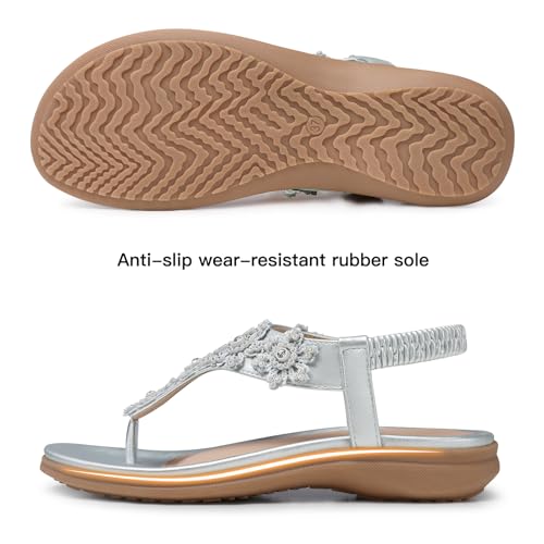 Image of TEMOFON Sandals for Women Flat Dressy Summer Flower Sandals with Ankle Strap Comfortable Casual Walking Flat Sandals Size 5-11